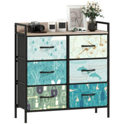 Homcom 6-Drawer Chest Of Drawers, Fabric Dresser With Open Shelf, Blue - thumbnail 2