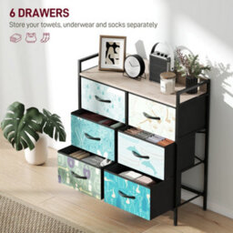 Homcom 6-Drawer Chest Of Drawers, Fabric Dresser With Open Shelf, Blue - thumbnail 4