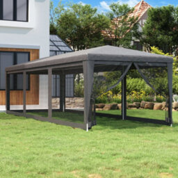 Walplus Party Tent Garden Gazebo Canopy With 8 Mesh Sidewalls Anthracite 3X9 M Hdpe - thumbnail 1