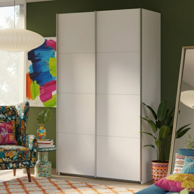 Sophistispace 120 Sliding Door Wardrobe Modern Shaped 2 Door Freestanding Armoire For Bedroom Storage White - image 1