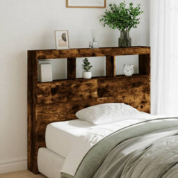 Berkfield Headboard Cabinet With Led Smoked Oak 120X17X102 Cm - thumbnail 1