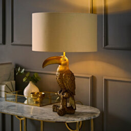 Valuelights Tuki Toucan Beige With Gold Inner Shade Bronze Table Lamp With Bulb