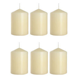 "SolaDirect Set Of 6 Pillar Candles, Votive Candles, Decorative Household Candles - Up To 66 Hours - 15 X 7 Cm / 6 X 2.75"" (Ivory, Matt)"