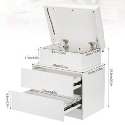 2 Drawers Led Rgb Bedroom Bedside Cabinet Furniture Storage Nightstand Side Table - thumbnail 2