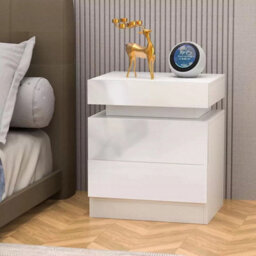 2 Drawers Led Rgb Bedroom Bedside Cabinet Furniture Storage Nightstand Side Table - thumbnail 4