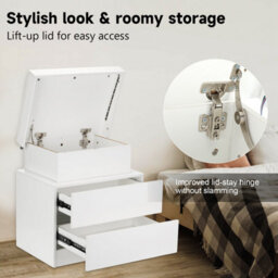 2 Drawers Led Rgb Bedroom Bedside Cabinet Furniture Storage Nightstand Side Table - thumbnail 6