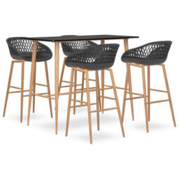 Berkfield Modern 5 Piece Bar Set Black And Grey - thumbnail 2