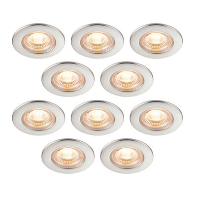 GoodHome Drexler Satin Nickel Effect Fixed Led Fire-Rated Warm White Downlight Ip65, Pack Of 10 - image 1