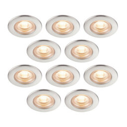 GoodHome Drexler Satin Nickel Effect Fixed Led Fire-Rated Warm White Downlight Ip65, Pack Of 10
