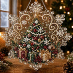 Amorly Diy Christmas Diamond Hanging Ornament, Acrylic Rhinestone Snowflake Wall Decor, Snowman Reindeer Xmas Window Hanging Decoration - thumbnail 1
