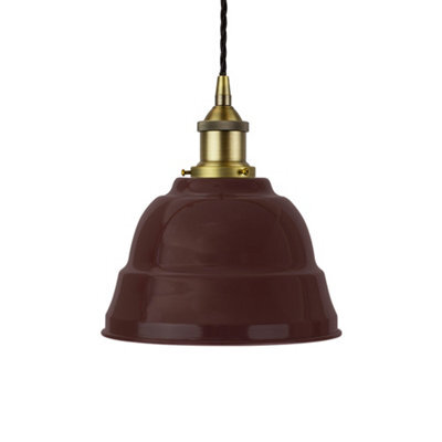 Burgundy Red Lincoln Painted Dome Pendant Light With Matt Antique Brass Lamp Holder And Black Twisted Cable - Se Home - image 1
