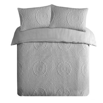 Velosso Pinsonic Design Duvet Cover & Pillowcase Set, Lightweight And Wrinkle-Resistant Fabric, Easy Care And Durable Material - Grey