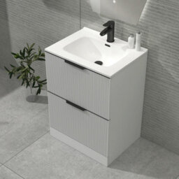 Royal Bathrooms Evora 700mm Matt White Fluted Floor Standing Bathroom Vanity Unit 2 Drawer With Ceramic Basin & Matt Black Handles - thumbnail 5