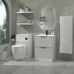 Royal Bathrooms Evora 700mm Matt White Fluted Floor Standing Bathroom Vanity Unit 2 Drawer With Ceramic Basin & Matt Black Handles - thumbnail 3