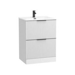 Royal Bathrooms Evora 700mm Matt White Fluted Floor Standing Bathroom Vanity Unit 2 Drawer With Ceramic Basin & Matt Black Handles - thumbnail 6