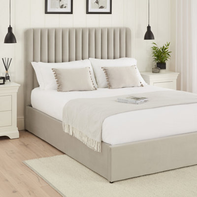 The Furniture Market Savoy Fluted 5Ft King Size Storage Ottoman Bed Grey Velvet Fabric - image 1