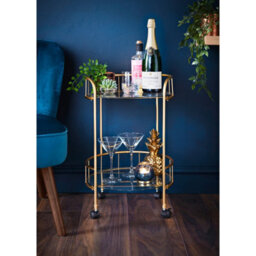 Spot On Dealz Drinks Trolley Kitchen Island Bar Cart Trolley Serving Cart With Two Glass Shelves Gold Mini Bar Table - thumbnail 2