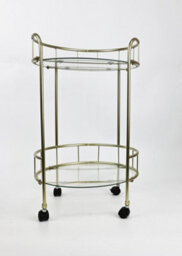 Spot On Dealz Drinks Trolley Kitchen Island Bar Cart Trolley Serving Cart With Two Glass Shelves Gold Mini Bar Table - thumbnail 3