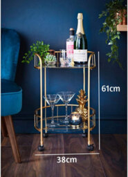 Spot On Dealz Drinks Trolley Kitchen Island Bar Cart Trolley Serving Cart With Two Glass Shelves Gold Mini Bar Table - thumbnail 4