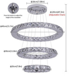 Silver Chandelier Led Pendant Light Dimmable Remote (40+30+20Cm) - thumbnail 3