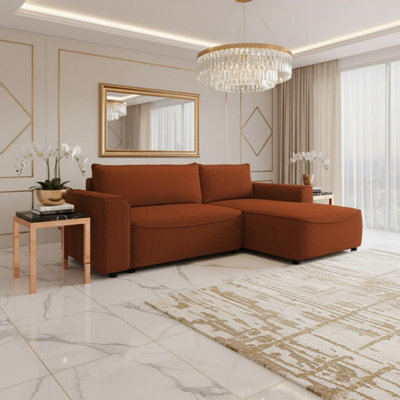 Beliza Corner Sofa Bed With Storage Profiled Support L Shape Sleeper With Modern Fabric High Comfort Furnipol Terracotta Right - image 1