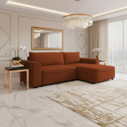 Beliza Corner Sofa Bed With Storage Profiled Support L Shape Sleeper With Modern Fabric High Comfort Furnipol Terracotta Right - thumbnail 1