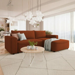 Beliza Corner Sofa Bed With Storage Profiled Support L Shape Sleeper With Modern Fabric High Comfort Furnipol Terracotta Right - thumbnail 2