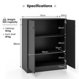2 Door Storage Cabinet Modern Accent Cabinet With 3 Shelves Black - thumbnail 2
