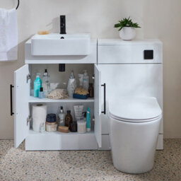 Homestylestore 1050mm White Bathroom Combination Vanity Wc Unit With Toilet Pan And Black T Bar Handle - thumbnail 1