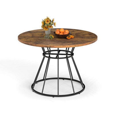 Round Dining Table For 4 118Cm Farmhouse Kitchen Table Wooden Top Metal Base - image 1