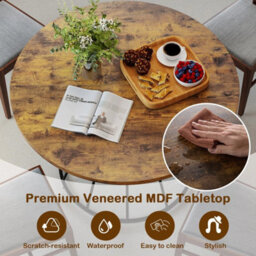 Round Dining Table For 4 118Cm Farmhouse Kitchen Table Wooden Top Metal Base - thumbnail 5