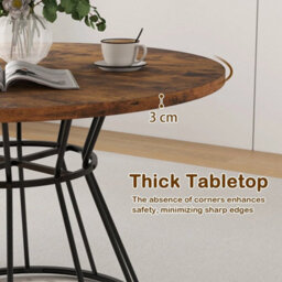 Round Dining Table For 4 118Cm Farmhouse Kitchen Table Wooden Top Metal Base - thumbnail 6