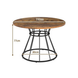 Round Dining Table For 4 118Cm Farmhouse Kitchen Table Wooden Top Metal Base - thumbnail 2