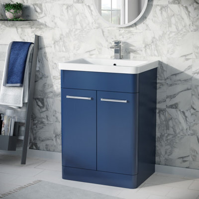 Nes Home 600mm Freestanding Vanity Unit Cabinet And Wash Basin Royal Blue - image 1