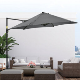 Outsunny 2.5M Offset Roma Patio Umbrella W/ 360-Degree Rotation, Dark Grey - thumbnail 7