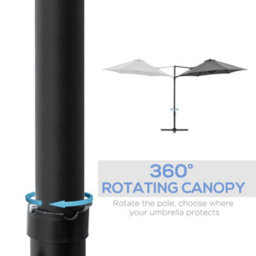 Outsunny 2.5M Offset Roma Patio Umbrella W/ 360-Degree Rotation, Dark Grey - thumbnail 5