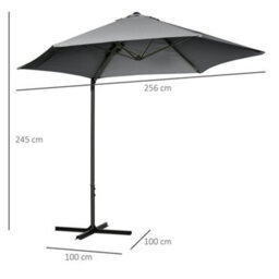 Outsunny 2.5M Offset Roma Patio Umbrella W/ 360-Degree Rotation, Dark Grey - thumbnail 3