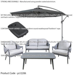 Loops Premium 4 Seater Garden Coffee Table & Parasol Set Grey Aluminium Sofa & Chairs - thumbnail 2
