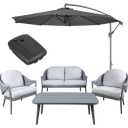 Loops Premium 4 Seater Garden Coffee Table & Parasol Set Grey Aluminium Sofa & Chairs - thumbnail 1