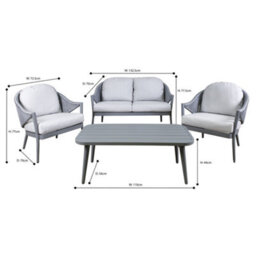 Loops Premium 4 Seater Garden Coffee Table & Parasol Set Grey Aluminium Sofa & Chairs - thumbnail 4