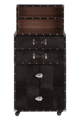 Orsina Exquisite Design Drinks Cabinet, Genuine Leather Drinks Storage Cabinet, Robust Iron Base Wooden Cabinet - image 1