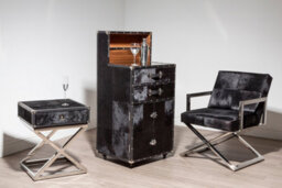 Orsina Exquisite Design Drinks Cabinet, Genuine Leather Drinks Storage Cabinet, Robust Iron Base Wooden Cabinet - thumbnail 2