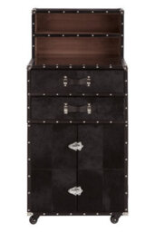 Orsina Exquisite Design Drinks Cabinet, Genuine Leather Drinks Storage Cabinet, Robust Iron Base Wooden Cabinet - thumbnail 1