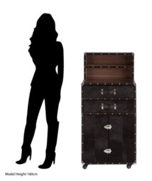 Orsina Exquisite Design Drinks Cabinet, Genuine Leather Drinks Storage Cabinet, Robust Iron Base Wooden Cabinet - thumbnail 5