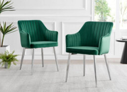 Furniturebox Uk Elina White Marble Effect Round Dining Table & 2 Green Calla Silver Leg Chairs - thumbnail 9