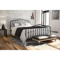 Industrial Style Double Bed In Grey Metal Home Badroon - thumbnail 4