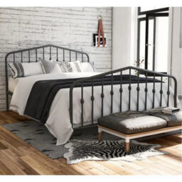 Industrial Style Double Bed In Grey Metal Home Badroon - thumbnail 1