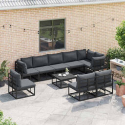 Berkfield Modern Garden Sofa Set With Cushion 9 Pcs Black Aluminium - thumbnail 5