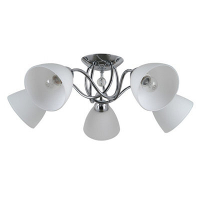 Luminosa Lighting Luminosa Stylized Flush Ceiling Light Chrome, White 5 Light With White Shade, E27 - image 1