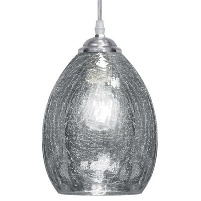 Long Life Lamps Company Retro Chrome Ceiling Pendant Light Fixture Grey Cracked Glass Oval Lamp Shade H3058 - image 1